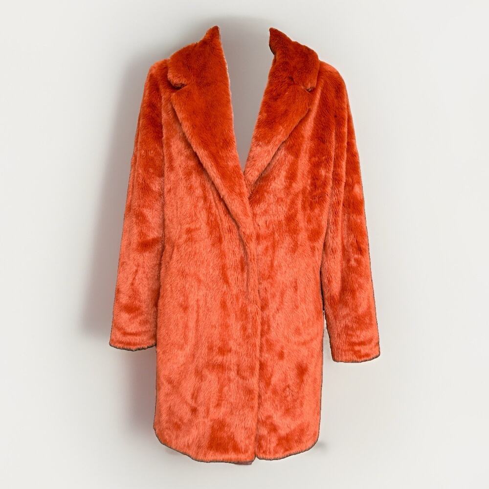 Sebby Collection Faux Fur Coat Jacket Women's Sz S Burnt Orange Fall Cozy Plush - Picture 2 of 12